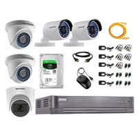 Kit de seguridad Hikvision 1 cámara Domo (micrófono incorporado) 1080P + 2 cámaras Domo Turbo 720P + 2 cámaras Tubo Turbo 720P + dvr + disco 2TB
