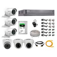 Kit de seguridad Hikvision 1 cámara Domo (micrófono incorporado) 1080P + 2 cámaras Domo Turbo 1080P + 3 cámaras Tubo Turbo 1080P + dvr + disco 1TB