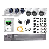 Kit de seguridad Hikvision 3 cámaras Domo (audio incorporado) 1080P + 3 cámaras Tubo 1080P + dvr + disco 2TB