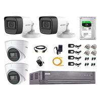 Kit de seguridad Hikvision 2 cámaras Domo (audio incorporado) 1080P + 2 cámaras Tubo 1080P + dvr + disco 2TB