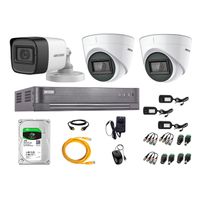 Kit de seguridad Hikvision 2 cámaras Domo (audio incorporado) 1080P + 1 cámara Tubo (audio incorporado) 1080P + dvr + disco 1TB