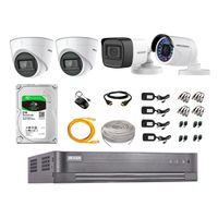 Kit de seguridad Hikvision 2 cámaras Domo (audio incorporado) 1080P + 1 cámara Tubo (audio incorporado) 1080P + 1 cámara Tubo 1080P + dvr + disco 2TB