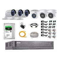 Kit de seguridad Hikvision 2 cámaras Domo (audio incorporado) 1080P + 1 cámara Domo 1080P + 3 cámaras Tubo 1080P + dvr + disco 1TB