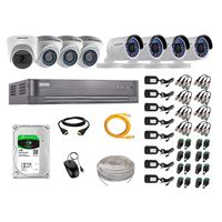 Kit de seguridad Hikvision 1 cámara Domo (micrófono incorporado) 1080P + 3 cámaras Domo Turbo 720P +  4 cámaras Tubo Turbo 720P + dvr + disco 1TB