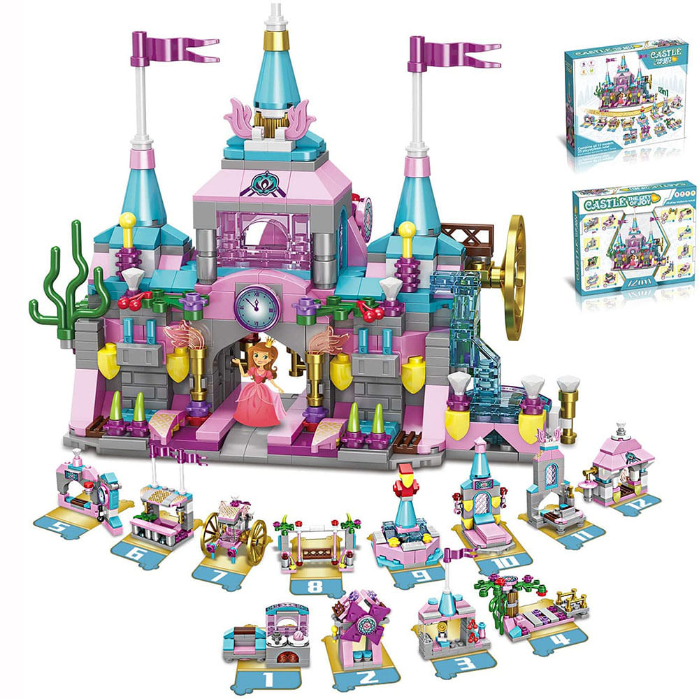 Juego Construcción Castillo de Alegría Princesa 12 en 1, plástico no tóxico, multicolor