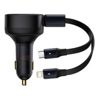 Cargador de auto Baseus dual, 1 puerto lightning 25W y puerto tipo C 30W, 75 cm, negro