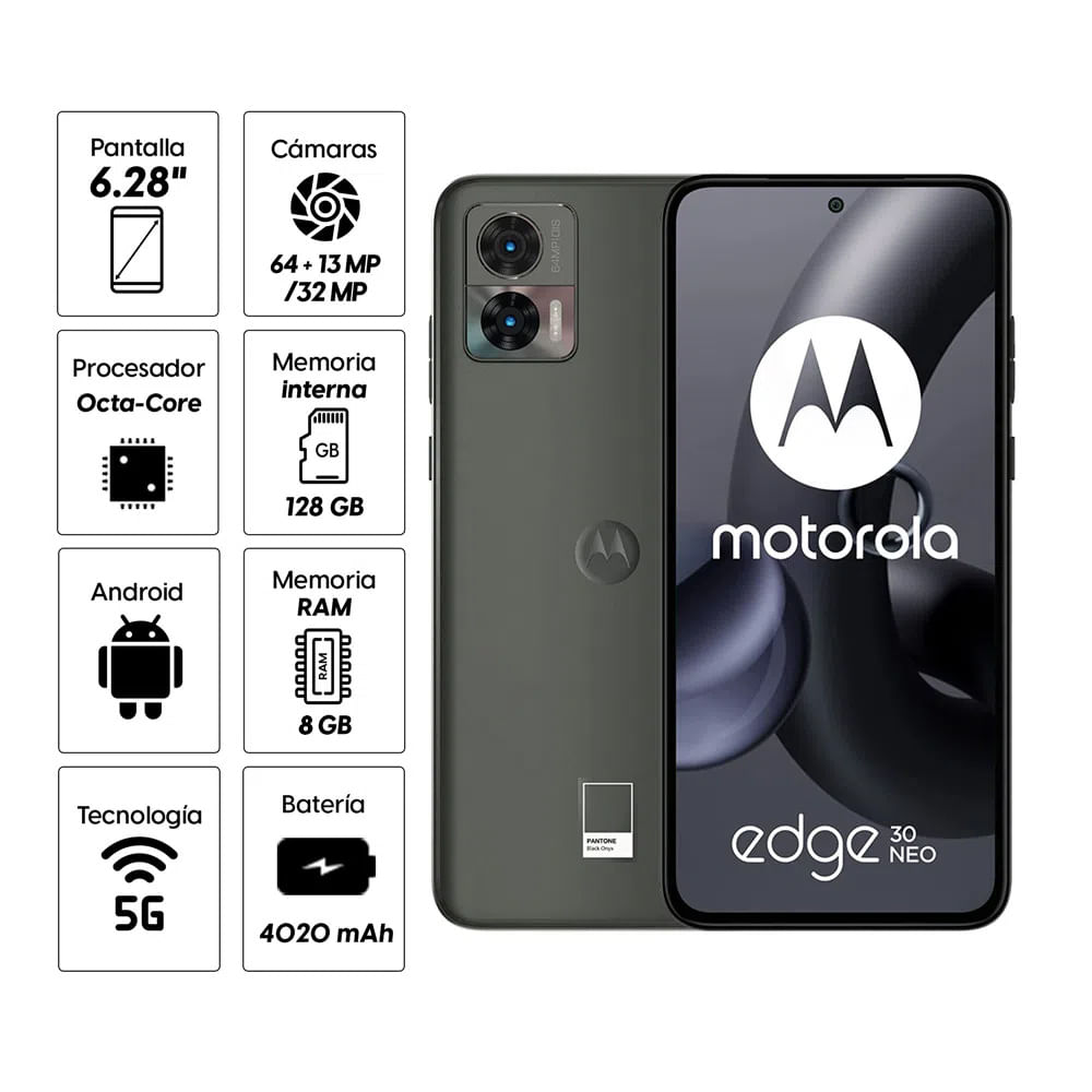 Imagen 2 del producto Celular Motorola Edge 30 Neo 5G 128GB, 8GB RAM, cámara trasera 64MP y frontal 32MP, 6.28"", negro