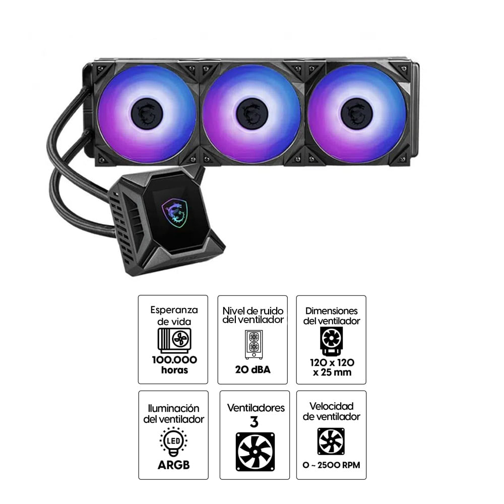 Imagen 2 del producto Sistema de refrigeración líquida MSI MPG Coreliquid K360, 360mm, 3-FAN, pantalla LCD 2.4""