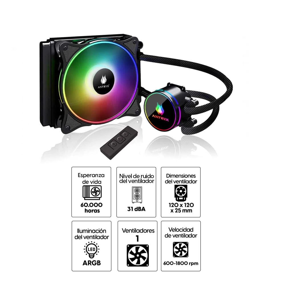 Imagen 2 del producto Sistema de enfriamiento líquido Antryx Triton 120C ARGB, 120mm, Intel/Amd