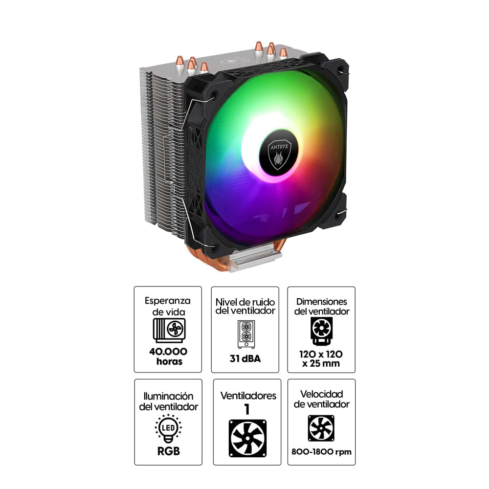 Imagen 2 del producto Cooler para procesador Antryx Mirage 410 ARGB, Intel/Amd