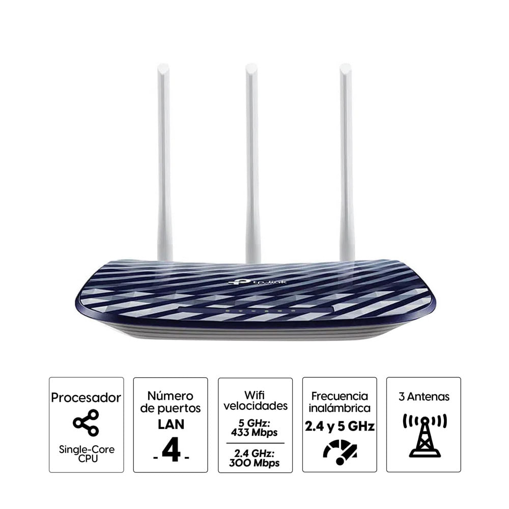 Imagen 2 del producto Router TP-Link Ac750, doble banda, 750Mbps, 3 antenas, 4 puertos LAN, 1 puerto WAN y USB