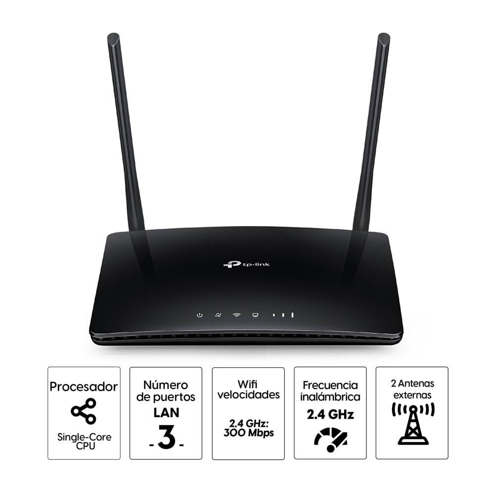 Imagen 2 del producto Router TP-Link TL-MR6400APAC Wifi, banda 2.4GHz, 300Mbps, 2 antenas, 3 puertos LAN y 1 puerto WAN/LAN