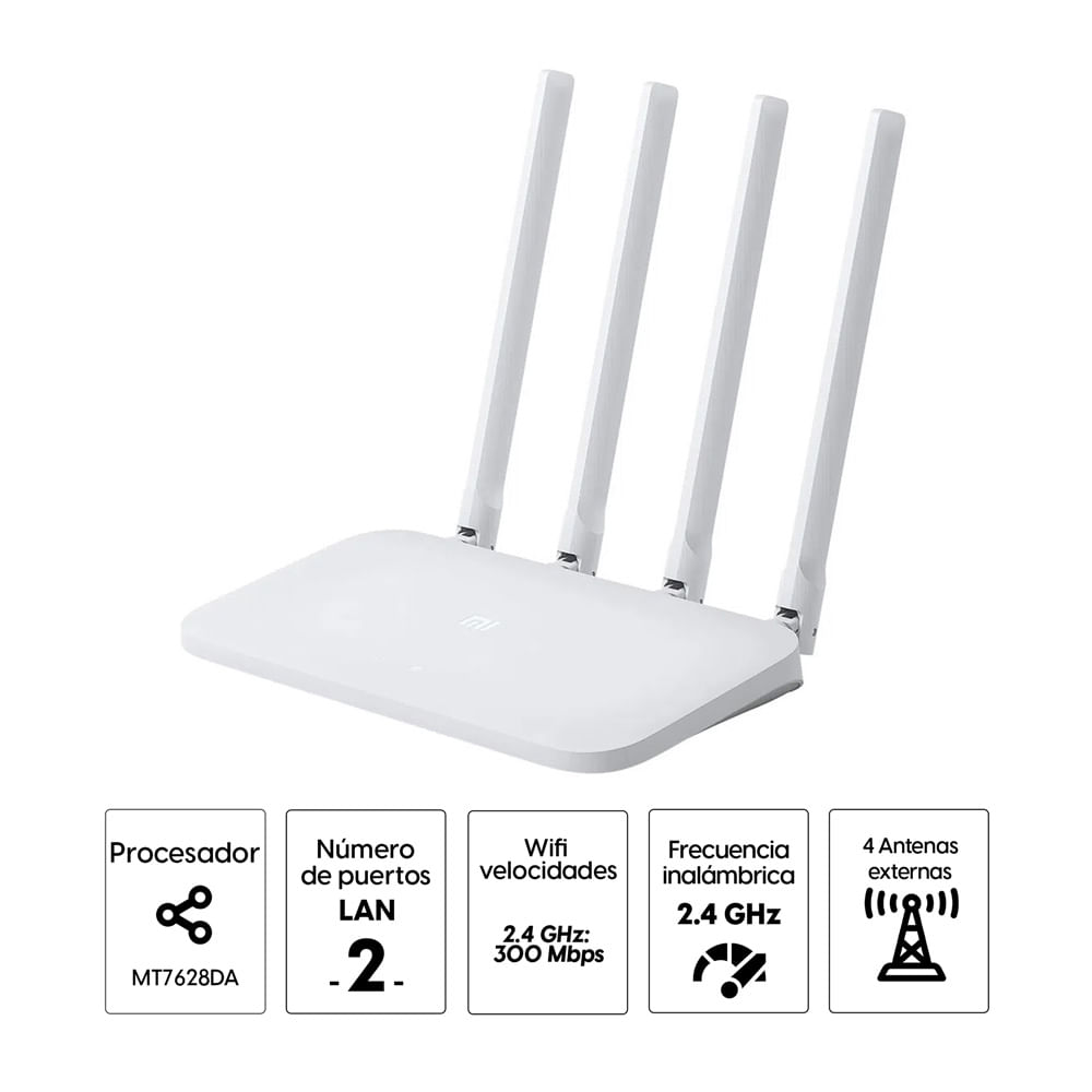 Imagen 2 del producto Router Xiaomi Mi Router 4C, wifi app control, banda 2.4 GHz, 300 mbps, 2 puertos LAN, 4 antenas, cobertura 10 metros