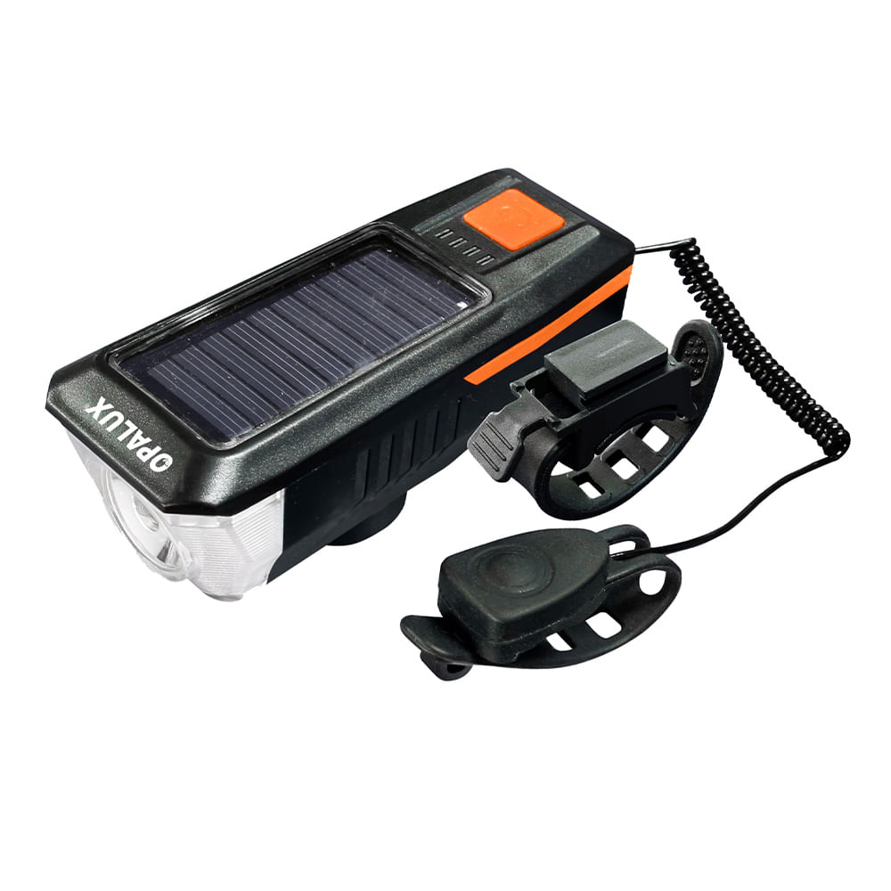 Imagen 1 del producto Pack de luz delantera multifuncional y posterior Opalux hasta 184 lúmenes, luz blanca, recargable USB y panel solar