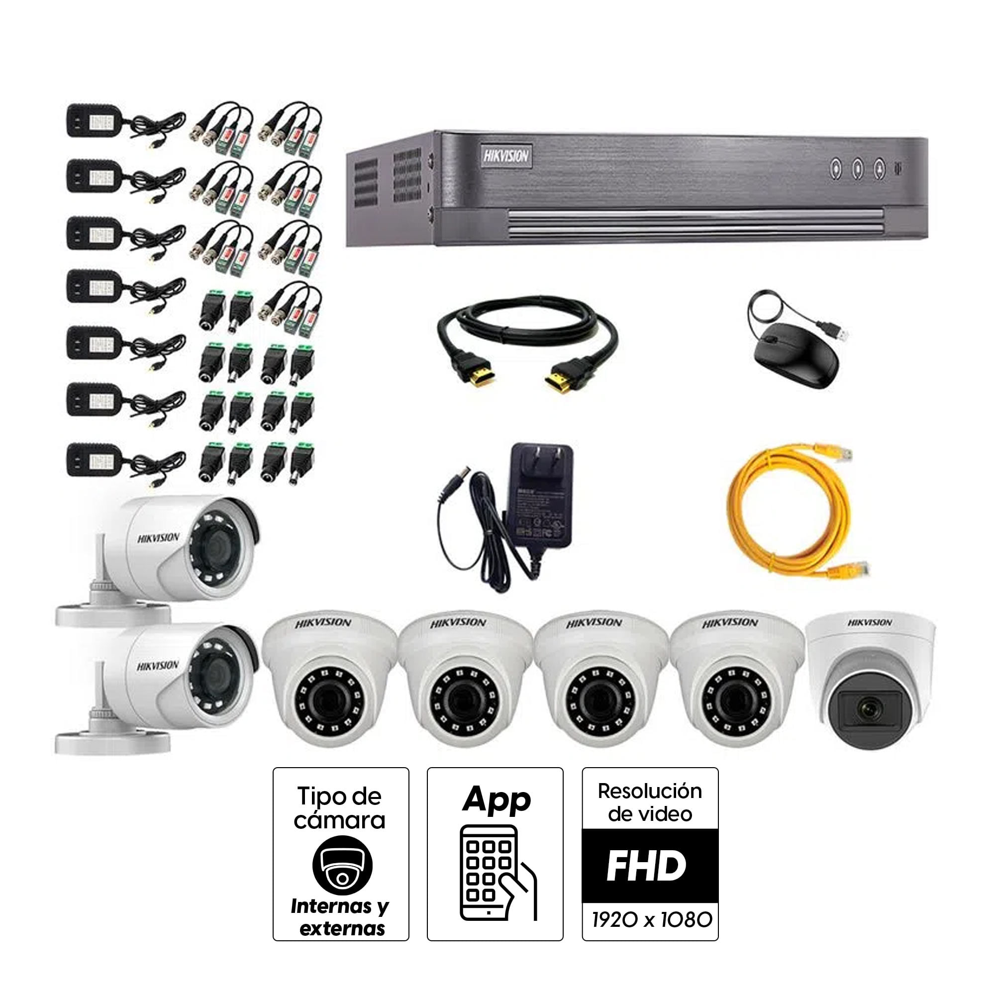 Imagen 2 del producto Kit de seguridad Hikvision 1 cámara Domo (micrófono incorporado) 1080P + 4 cámaras Domo Turbo 1080P + 2 cámaras Tubo Turbo 1080P + dvr