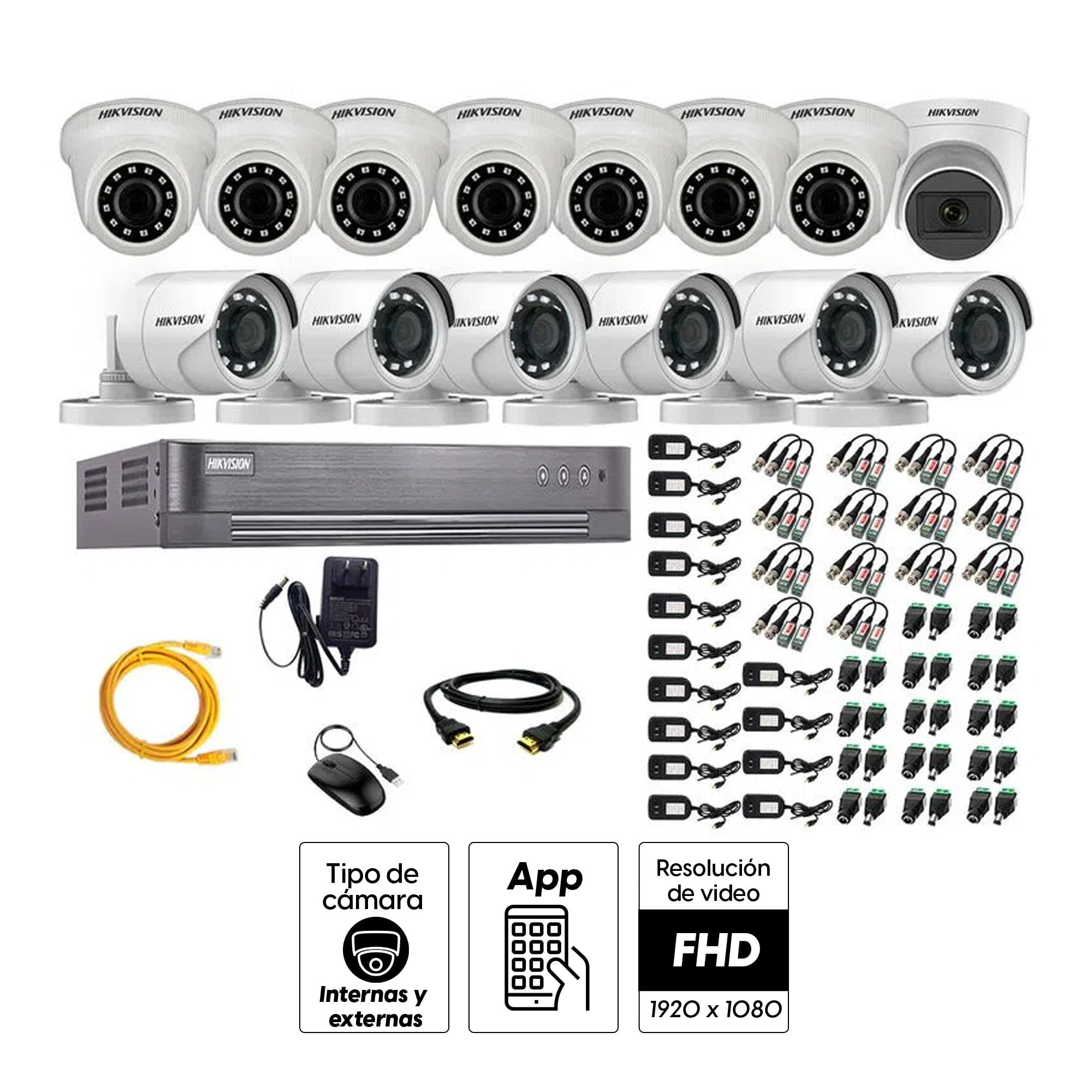 Imagen 2 del producto Kit de seguridad Hikvision 1 cámara Domo (micrófono incorporado) 1080P + 7 cámaras Domo Turbo 1080P + 6 cámaras Tubo Turbo 1080P + dvr