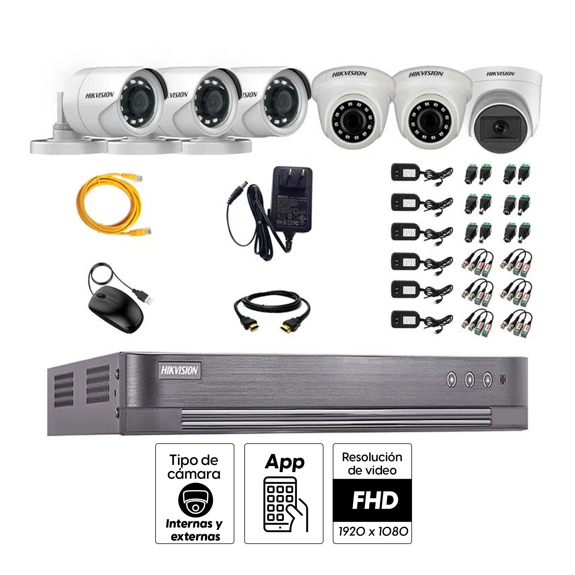 Imagen 2 del producto Kit de seguridad Hikvision 1 cámara Domo (micrófono incorporado) 1080P + 2 cámaras Domo Turbo 1080P + 3 cámaras Tubo Turbo 1080P + dvr