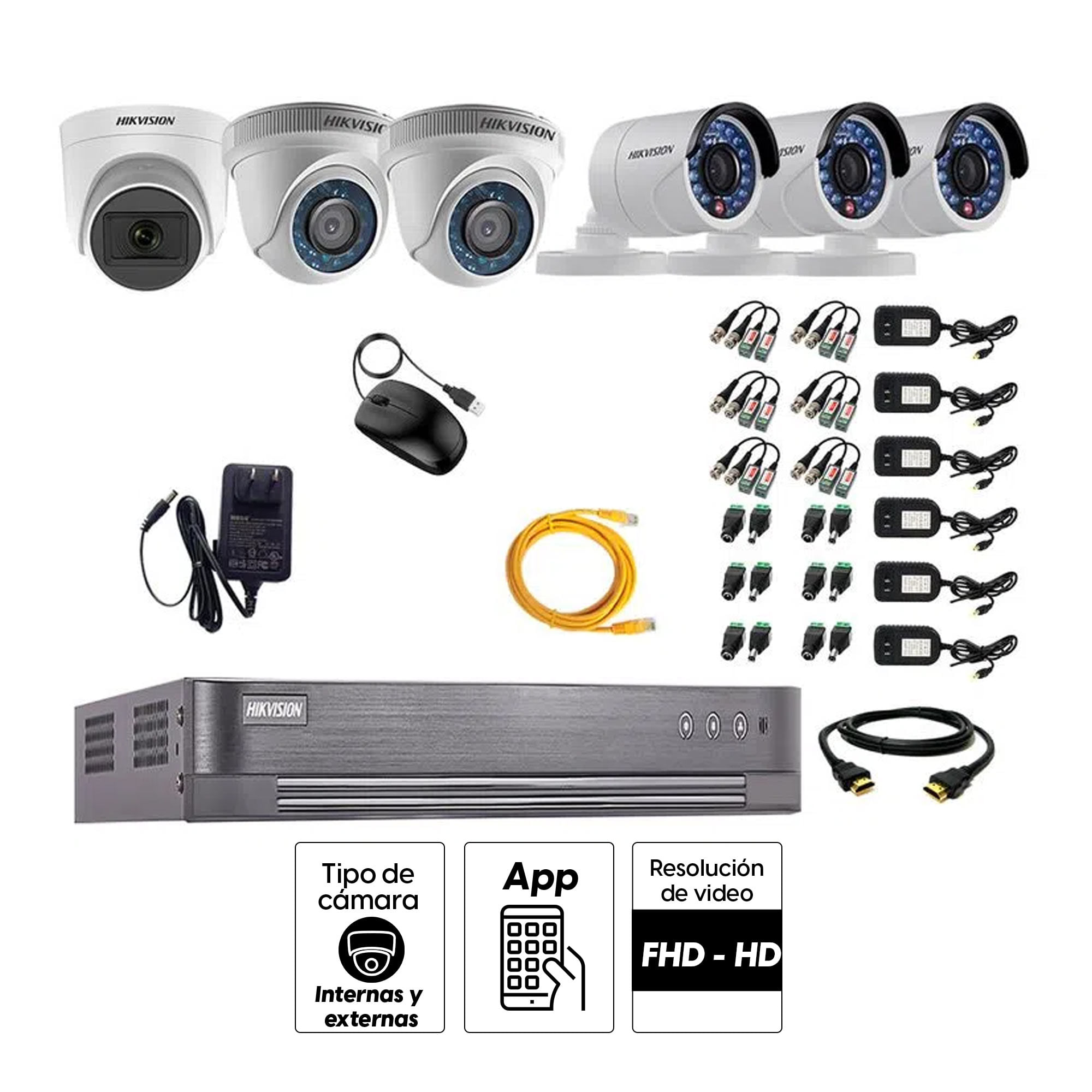 Imagen 2 del producto Kit de seguridad Hikvision 1 cámara Domo (micrófono incorporado) 1080P + 2 cámaras Domo turbo 720P + 3 cámaras Tubo Turbo 720P + dvr
