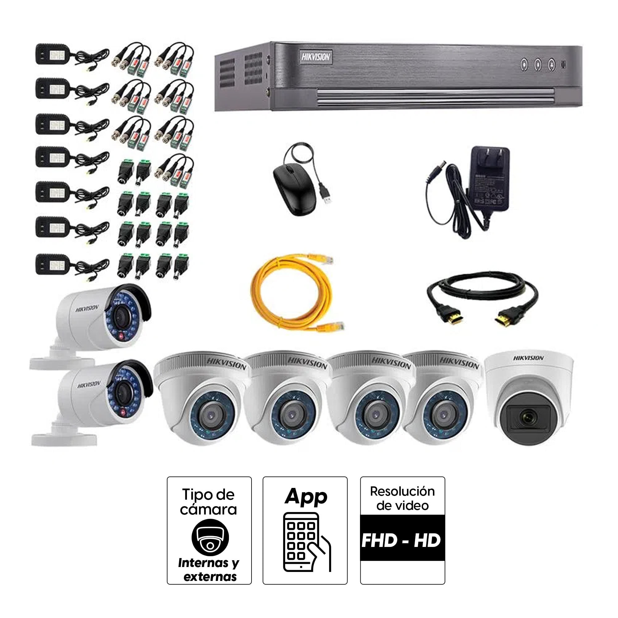 Imagen 2 del producto Kit de seguridad Hikvision 1 cámara Domo (micrófono incorporado) 1080P + 4 cámaras Domo Turbo 720P + 2 cámaras Tubo Turbo 720P + dvr