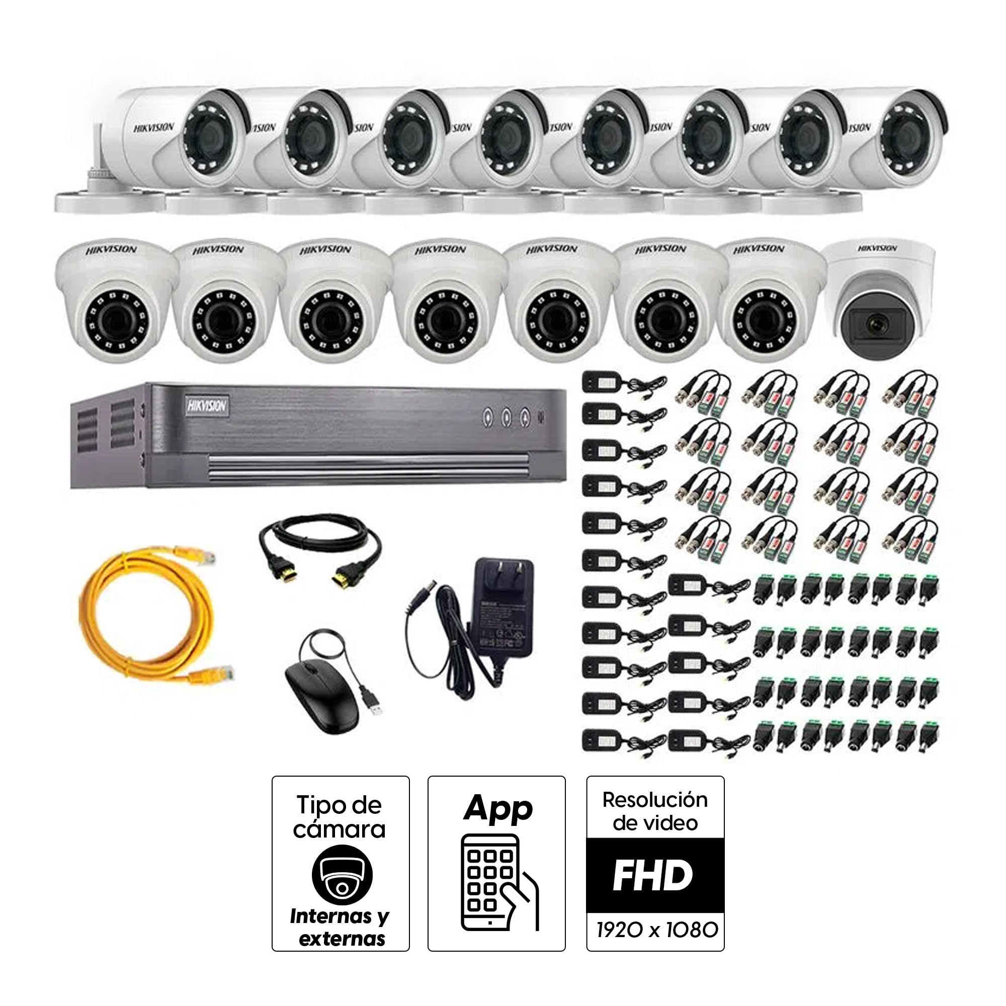 Imagen 2 del producto Kit de seguridad Hikvision 1 cámara Domo (micrófono incorporado) 1080P + 7 cámaras Domo Turbo 1080P + 8 cámaras Tubo Turbo 1080P + dvr