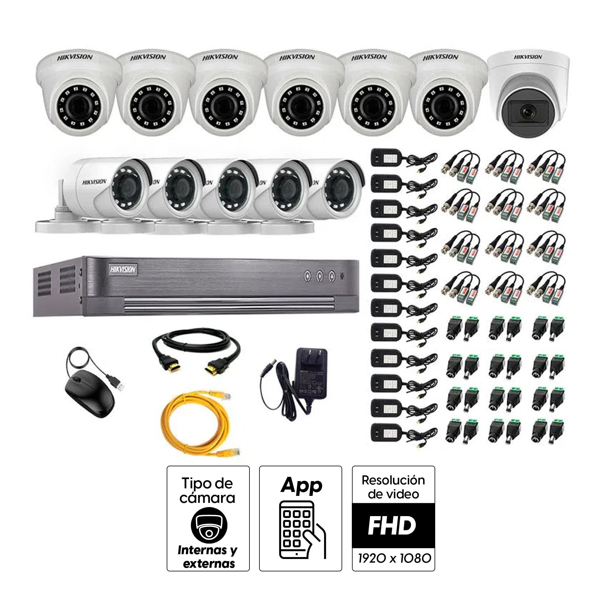 Imagen 2 del producto Kit de seguridad Hikvision 1 cámara Domo (micrófono incorporado) 1080P + 6 cámaras Domo Turbo 1080P +  5 cámaras Tubo Turbo 1080P + dvr