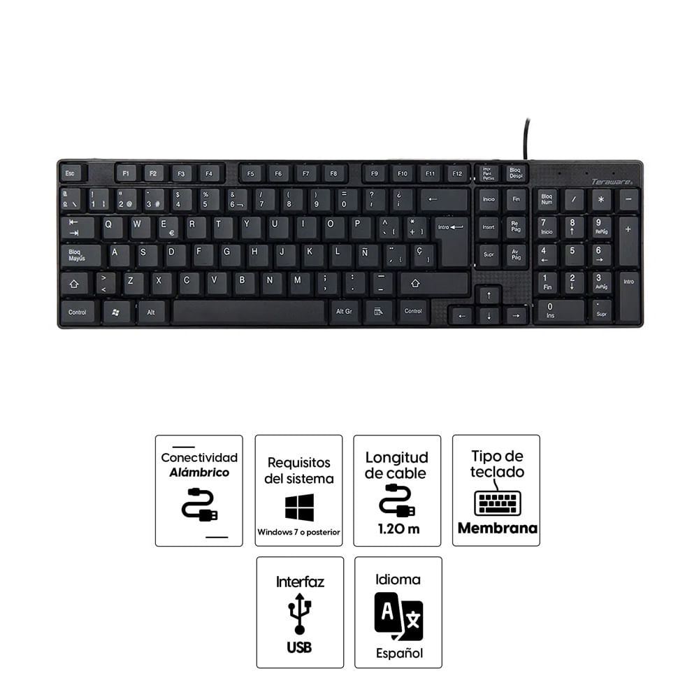Imagen 2 del producto Teclado alámbrico Coolbox Teraware Westminster, USB Membrana español, negro