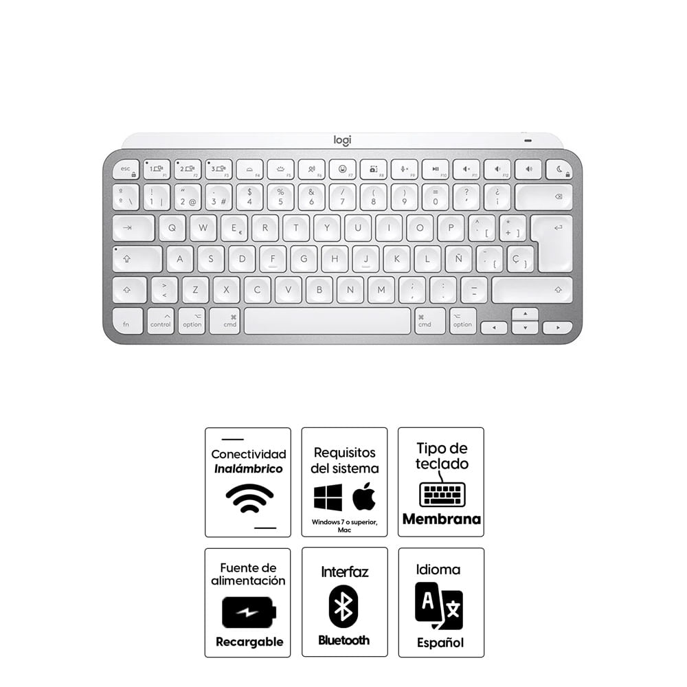 Imagen 2 del producto Teclado inalámbrico Logitech MX Keys Mini Bluetooth, membrana, retroiluminado, gris