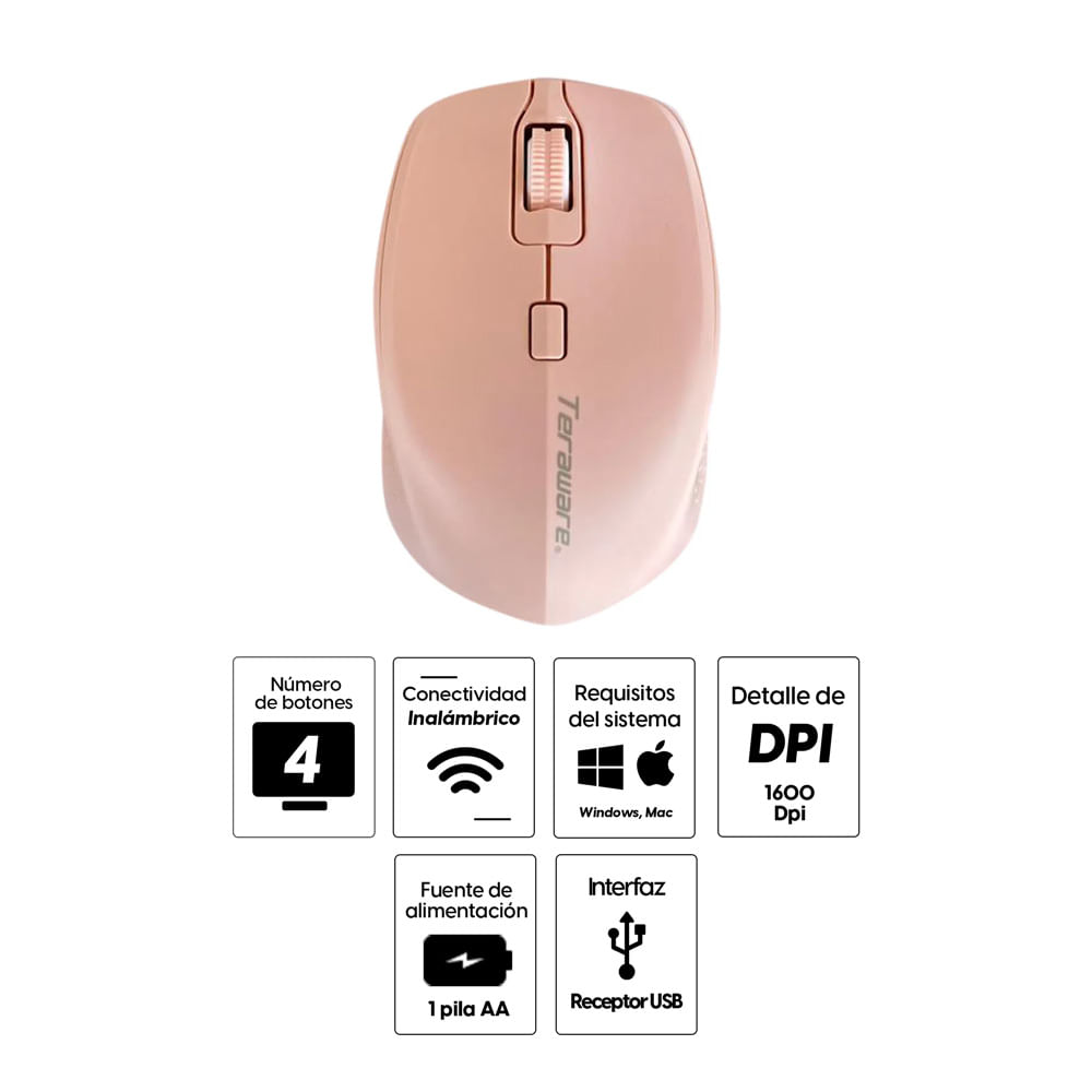 Imagen 2 del producto Mouse inalámbrico Coolbox Teraware M31X Inalámbrico Coolbox Teraware M31X, receptor USB, 1600 dpi, 4 botones, rosado