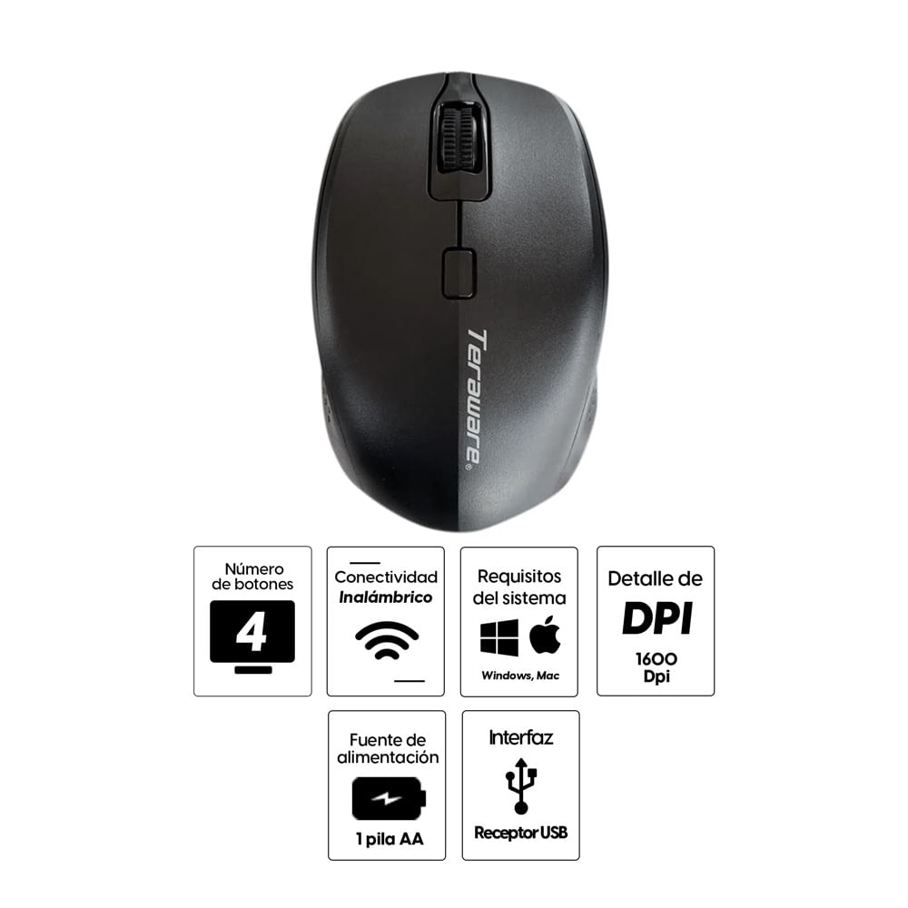 Imagen 2 del producto Mouse inalámbrico Coolbox Teraware M31X Inalámbrico Coolbox Teraware M31X, receptor USB, 1600 dpi, 4 botones, negro