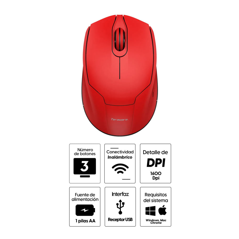 Imagen 2 del producto Mouse inalámbrico Coolbox Teraware I882RED 1600 dpi, 3 botones, rojo