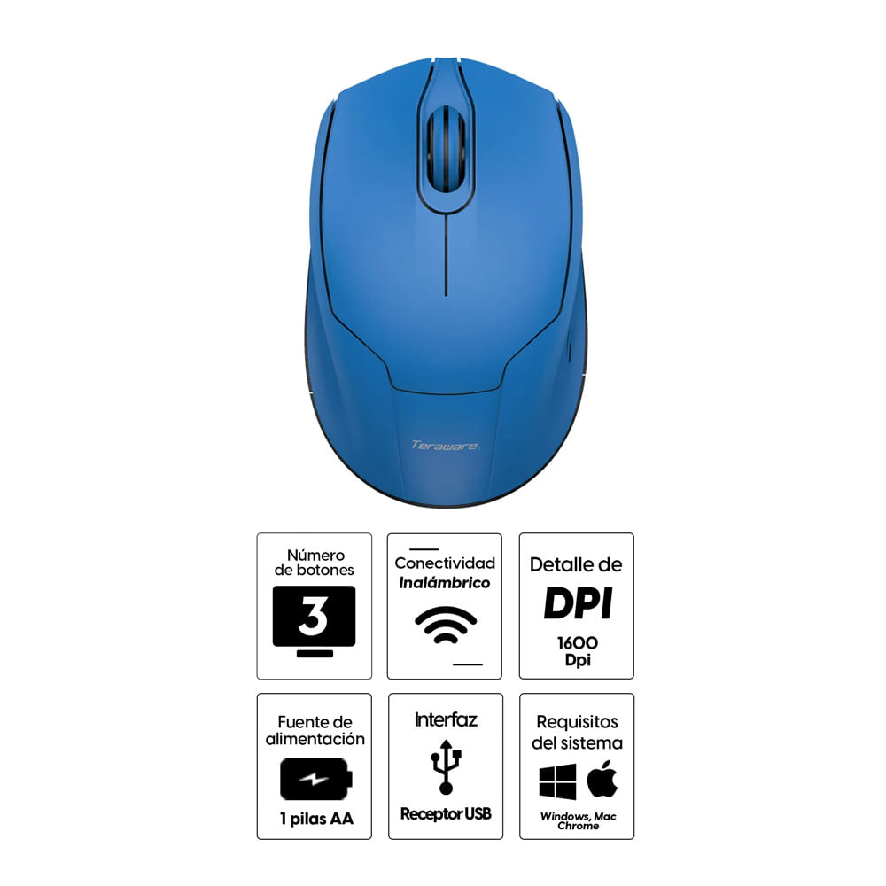 Imagen 2 del producto Mouse inalámbrico Coolbox Teraware 1600 dpi, 3 botones, azul