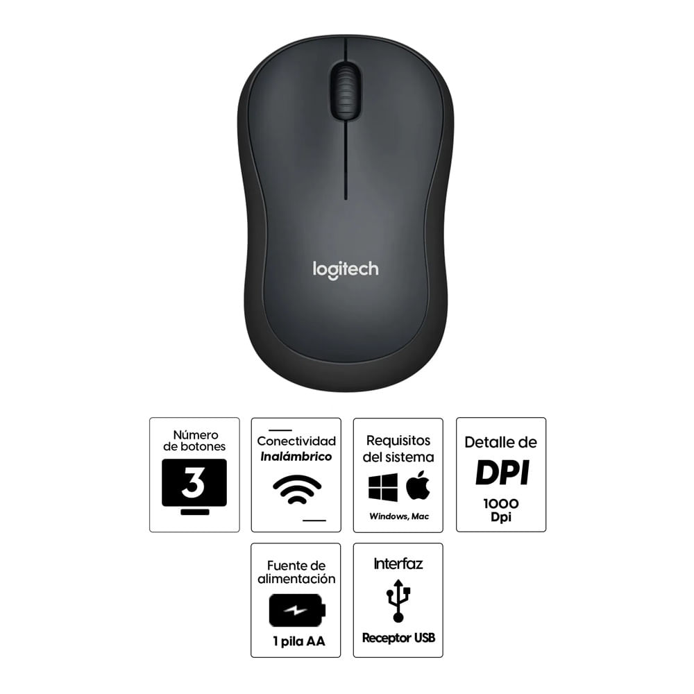 Imagen 2 del producto Mouse inalámbrico Logitech M220 silencioso, receptor usb, 1000 dpi, 3 botones, usa pila, negro