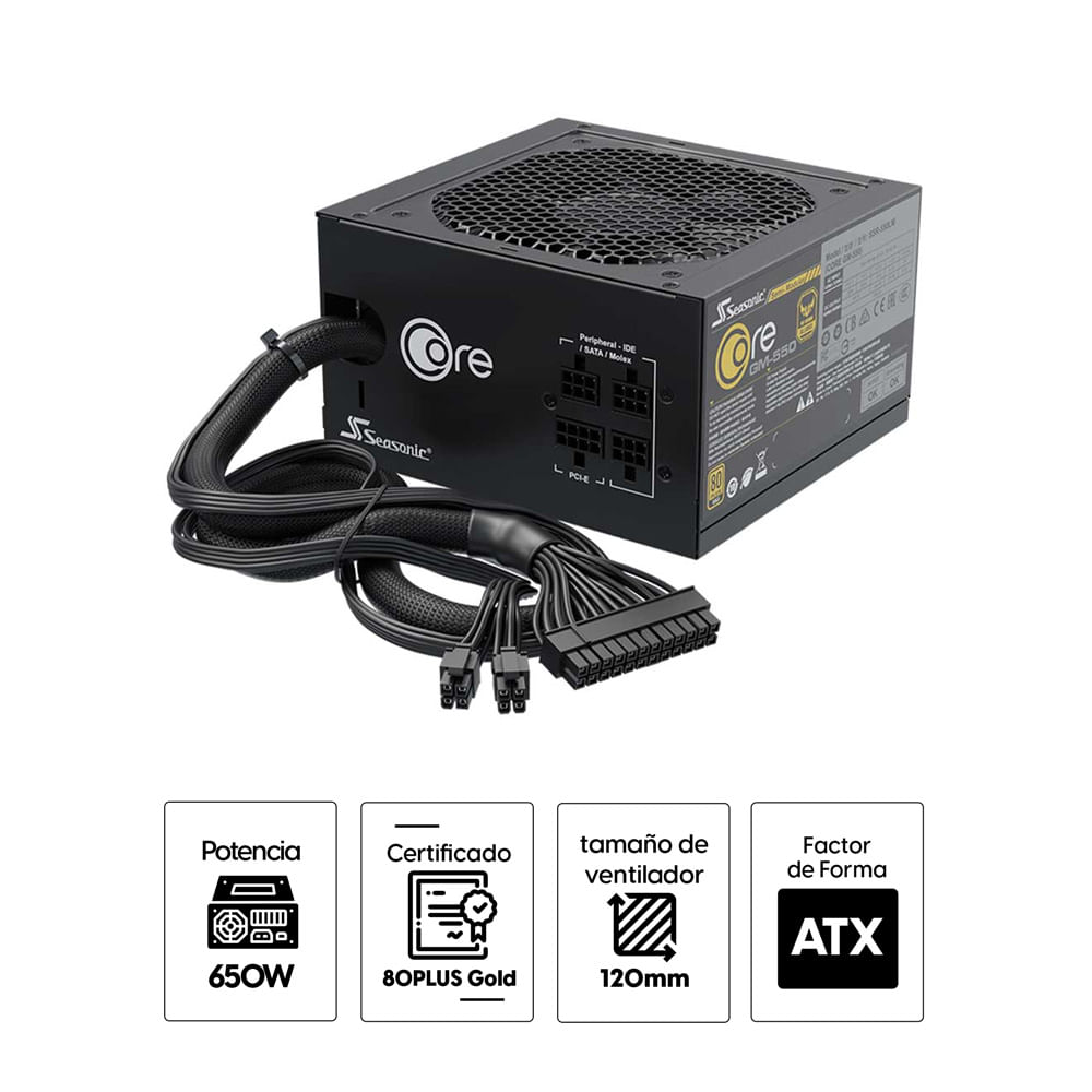 Imagen 2 del producto Fuente de poder Seasonic Core GM650W, 650W, 80 Plus Gold, semi-modular