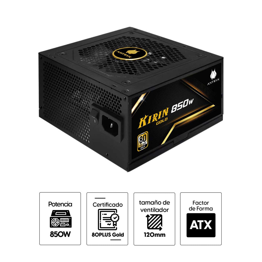 Imagen 2 del producto Fuente de poder Antryx Kirin 850 GOLD, 850W, 80 Plus Gold, modular