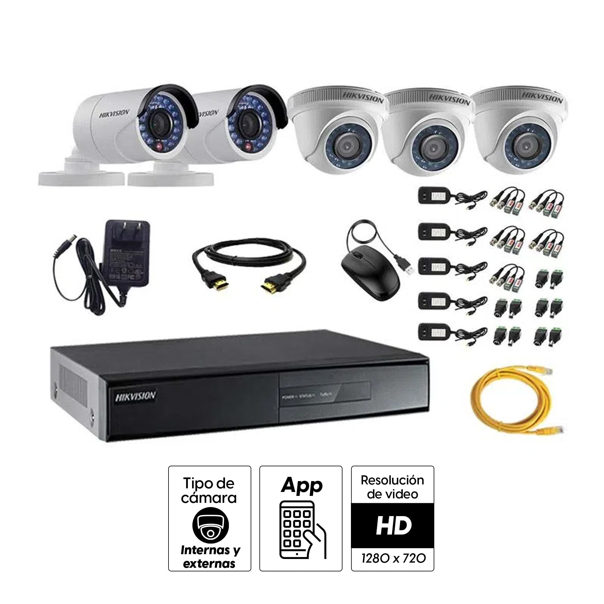 Imagen 2 del producto Kit de cámaras de seguridad Hikvision 5 cámaras, 720P, visión nocturna + DVR + cable HDMI