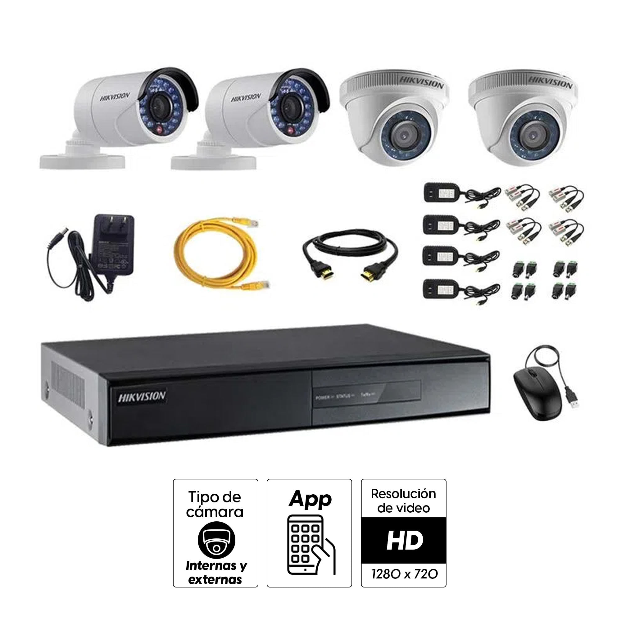 Imagen 2 del producto Kit de cámaras de seguridad Hikvision 4 cámaras, 720P + DVR + cable HDMI