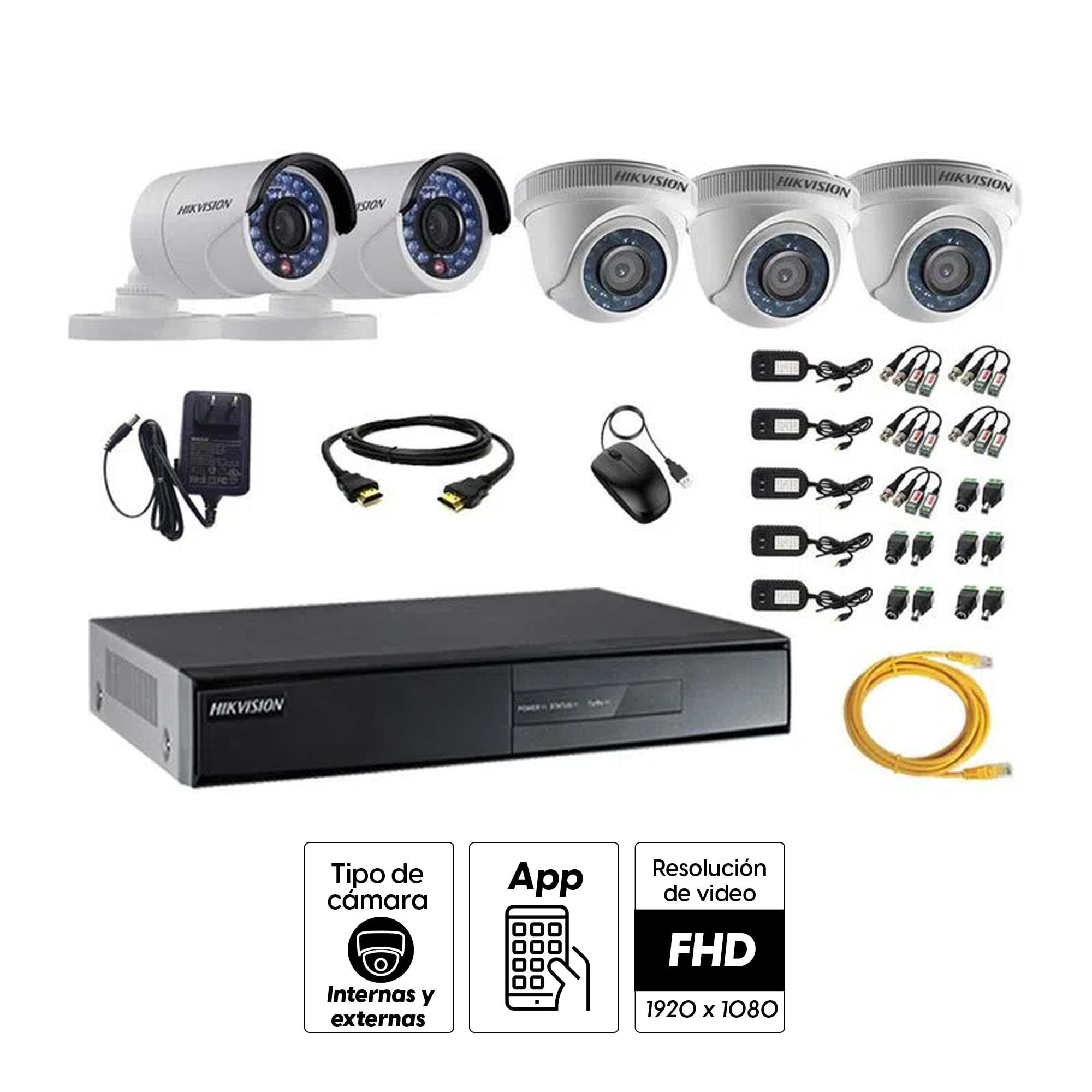 Imagen 2 del producto Kit de cámaras de seguridad Hikvision 5 cámaras, 1080P, visión nocturna + DVR + cable HDMI