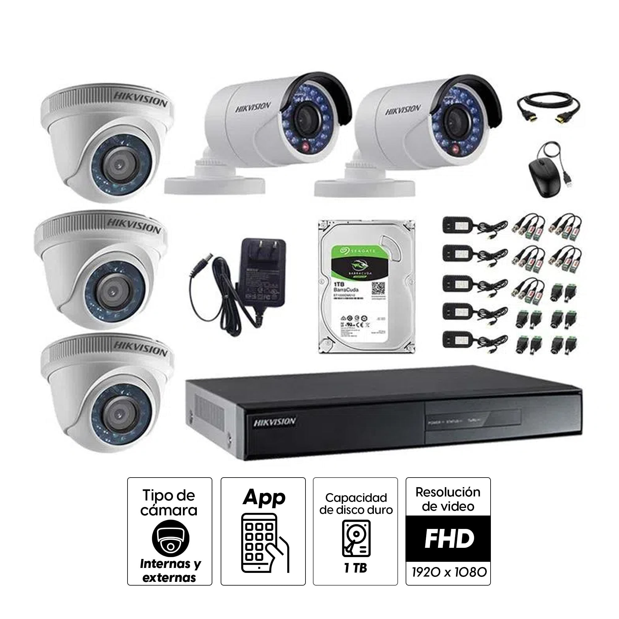 Imagen 2 del producto Kit de cámaras de seguridad Hikvision 5 cámaras, 1080P + DVR + disco duro de 1TB