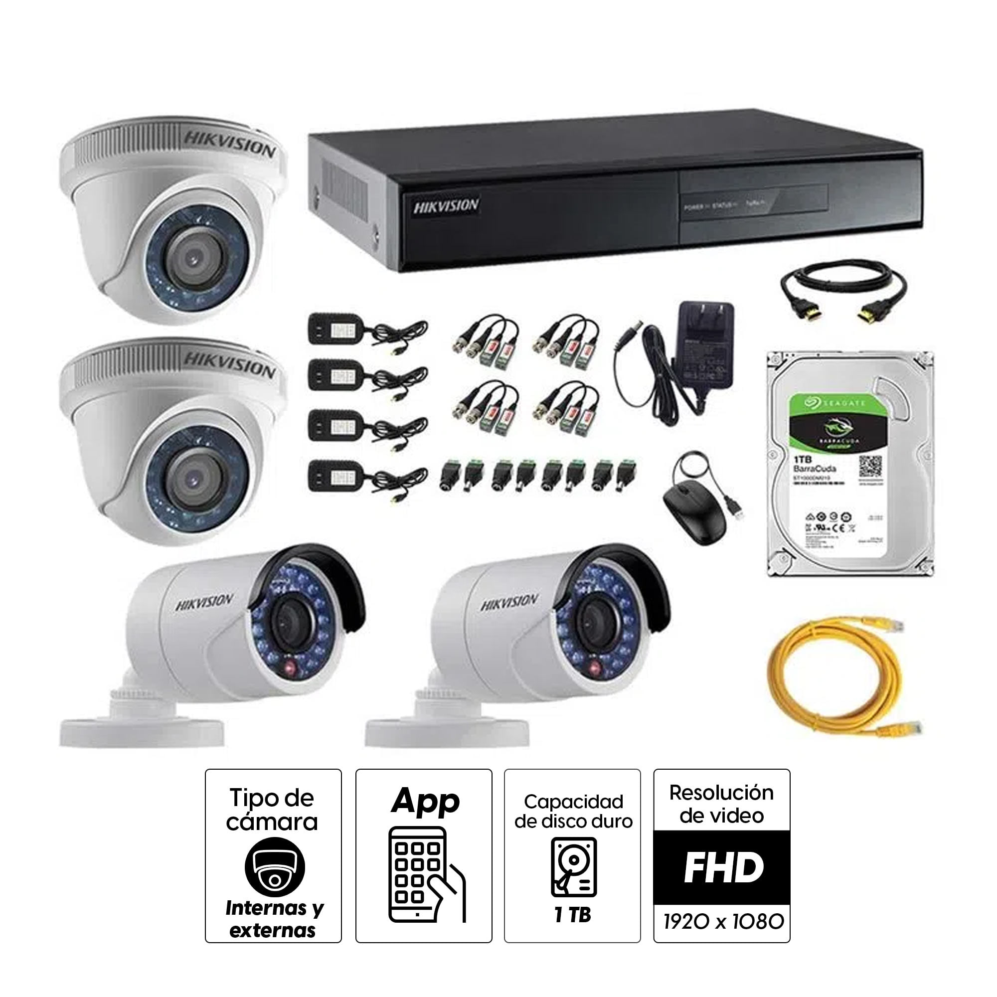 Imagen 2 del producto Kit de cámaras de seguridad Hikvision 4 cámaras, 1080P + DVR + disco duro de 1TB