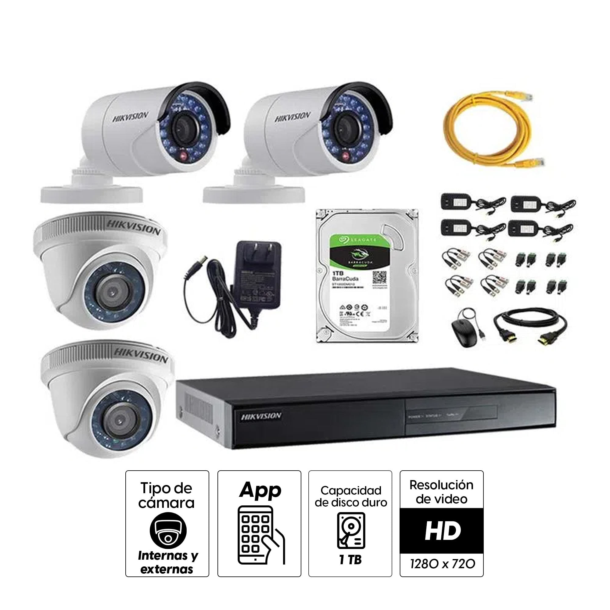 Imagen 2 del producto Kit de cámaras de seguridad Hikvision 4 cámaras, 720P + DVR + disco duro de 1TB