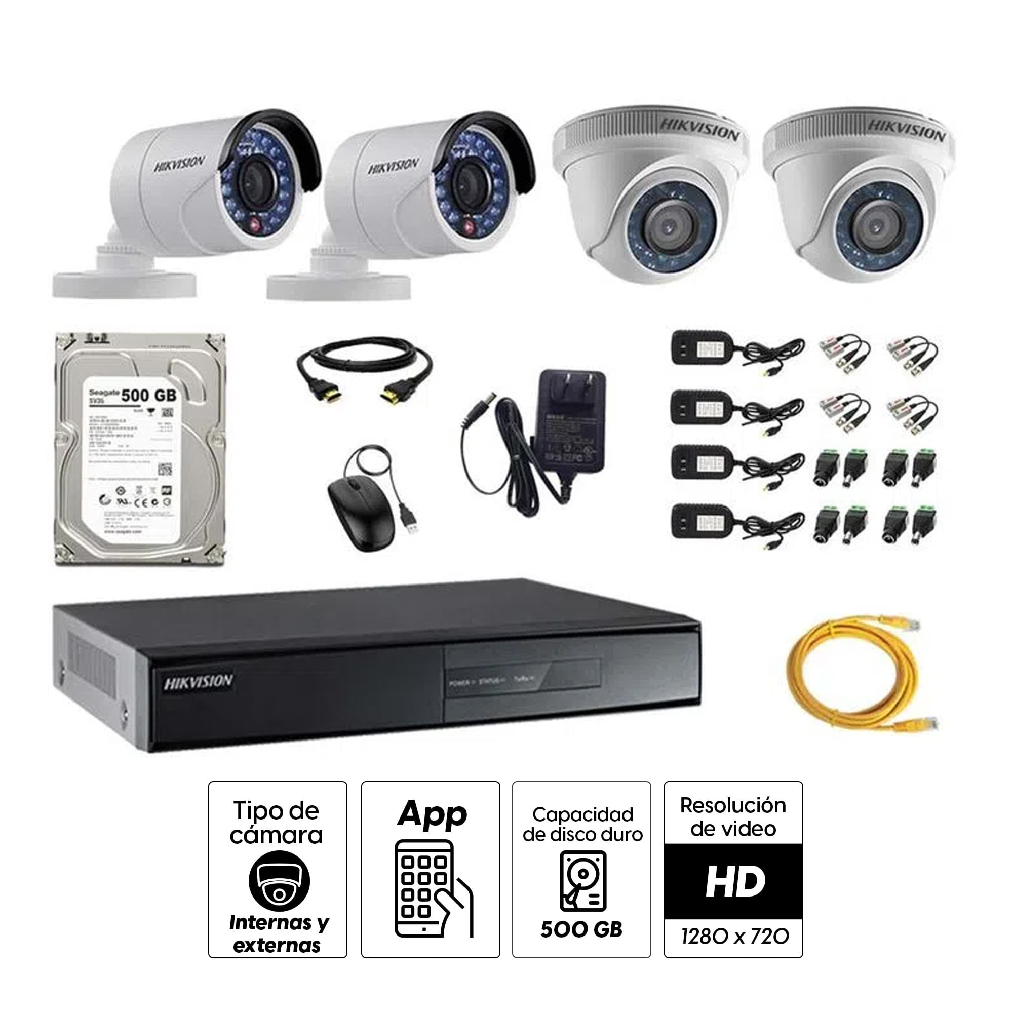 Imagen 2 del producto Kit de cámaras de seguridad Hikvision 4 cámaras, 720P + DVR + disco duro de 500GB
