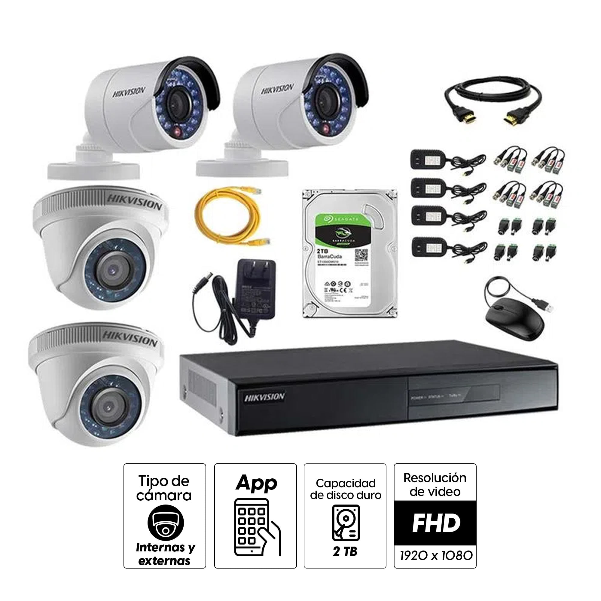 Imagen 2 del producto Kit de cámaras de seguridad Hikvision 4 cámaras, 1080P + DVR + disco duro de 2TB