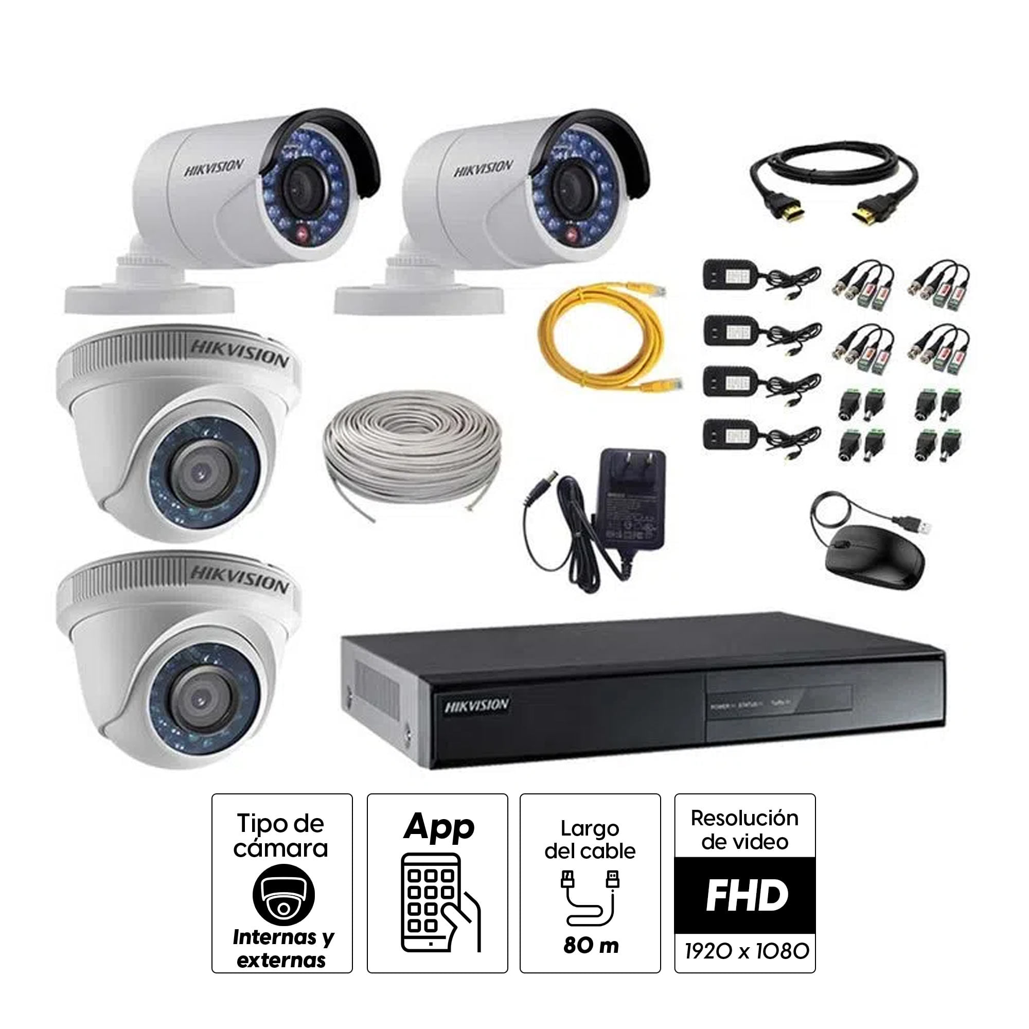 Imagen 2 del producto Kit de cámaras de seguridad Hikvision 4 cámaras, 1080P + DVR + 80 m de cable Cat 5E