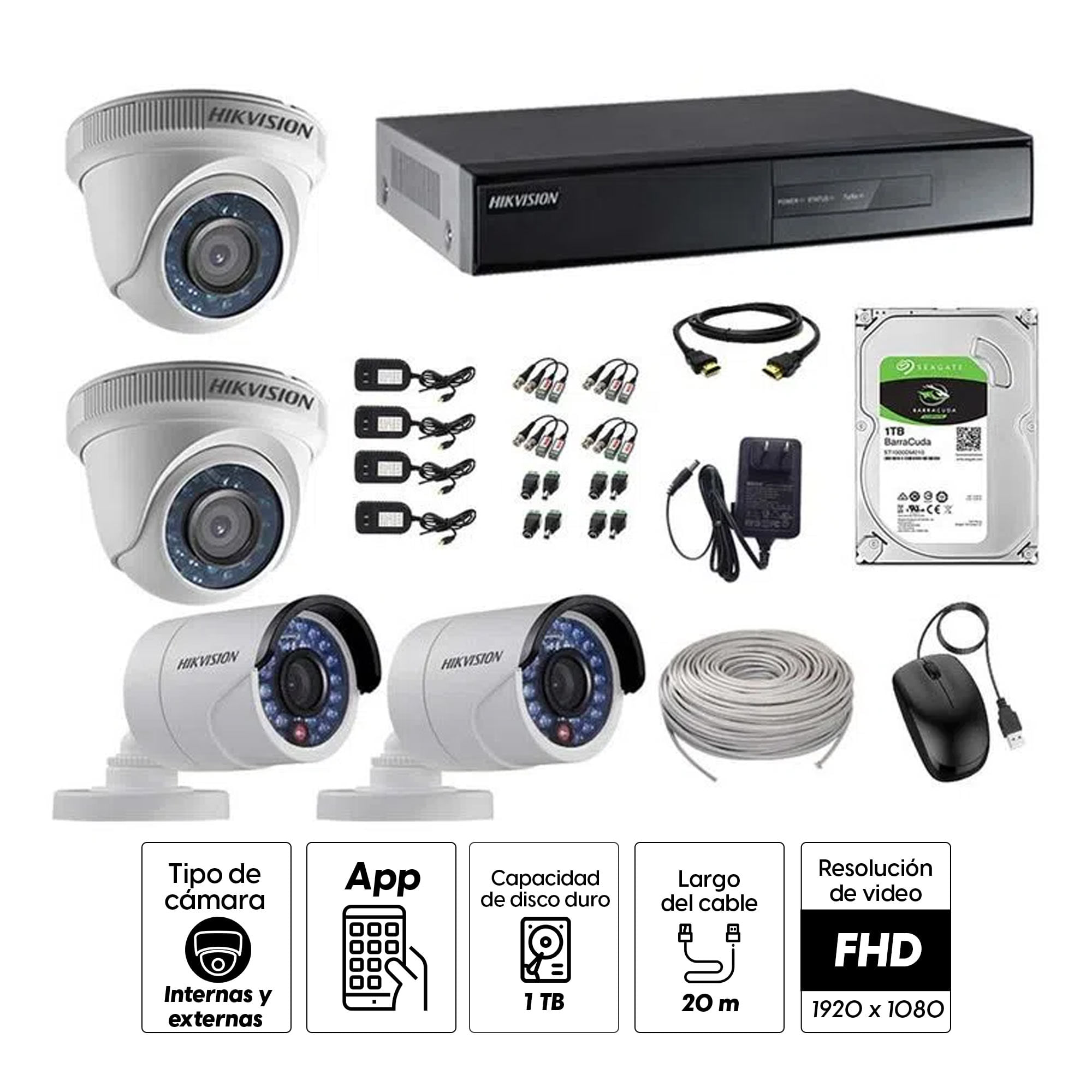 Imagen 2 del producto Kit de cámaras de seguridad Hikvision 4 cámaras, 1080P + DVR + disco duro de 1TB