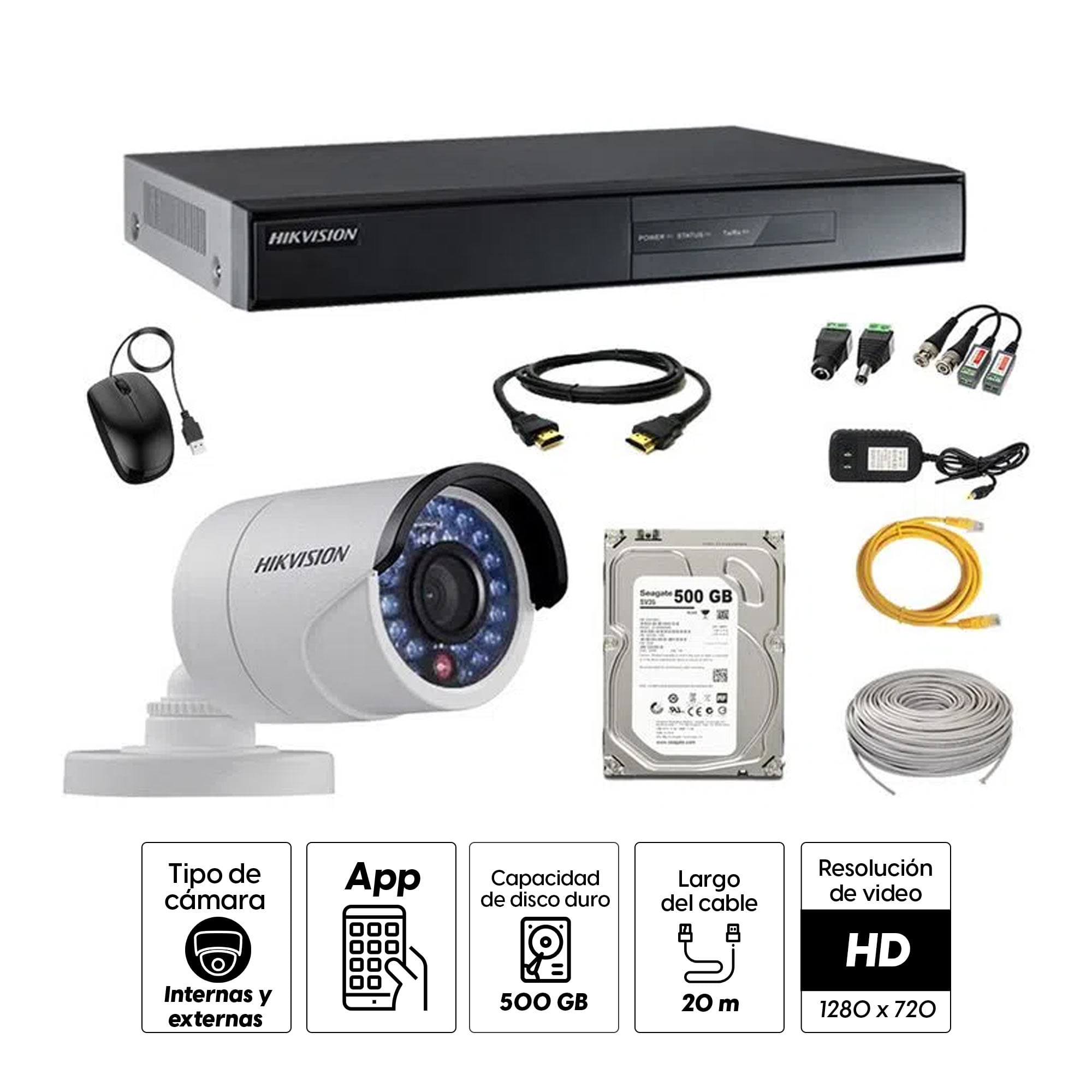 Imagen 2 del producto Kit de cámaras de seguridad Hikvision 4 cámaras, 720P + DVR + disco duro de 1TB