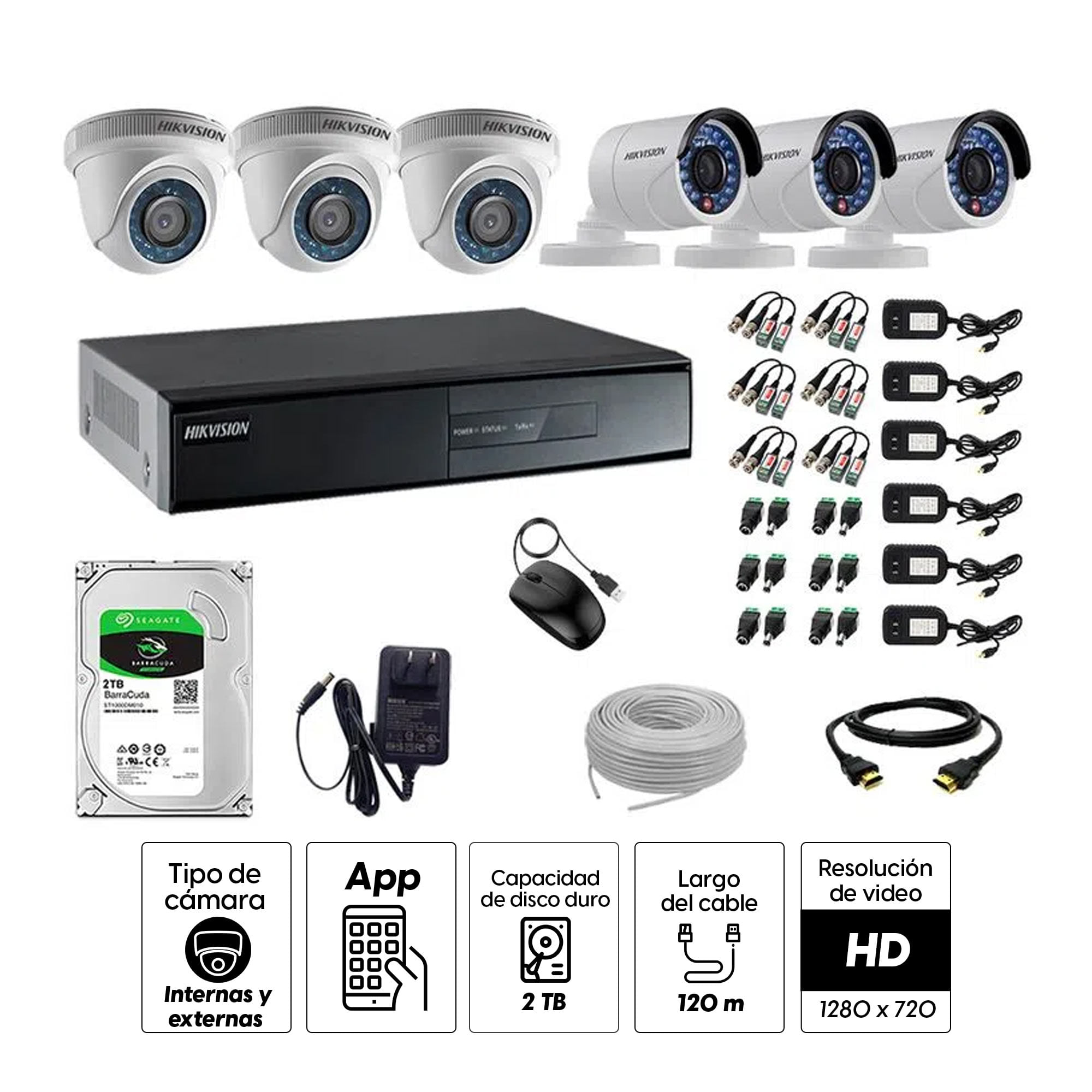Imagen 2 del producto Kit de cámaras de seguridad Hikvision 6 cámaras, 720P HD + DVR + disco duro de 2TB