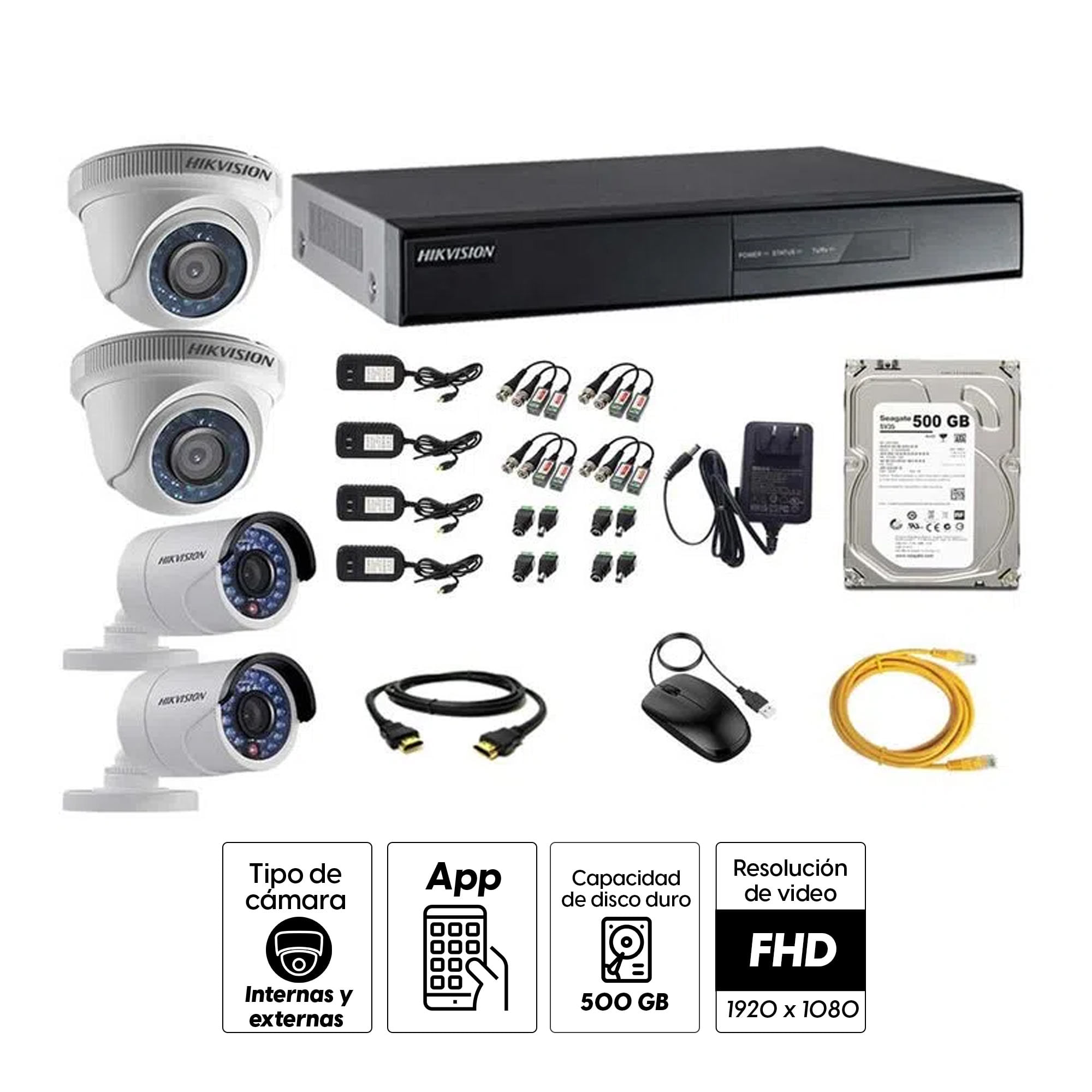 Imagen 2 del producto Kit de cámaras de seguridad Hikvision 4 cámaras, 1080P + DVR + disco duro de 500GB