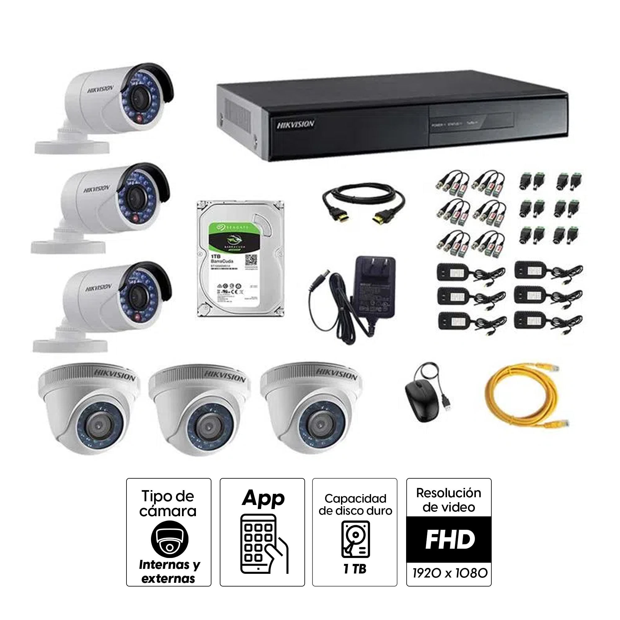 Imagen 2 del producto Kit de cámaras de seguridad Hikvision 6 cámaras, 1080P + DVR + disco duro de 1TB