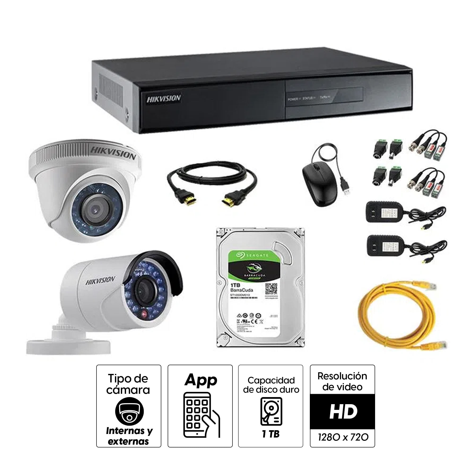 Imagen 2 del producto Kit de cámaras de seguridad Hikvision 2 cámaras, 720P + DVR + disco duro de 1TB
