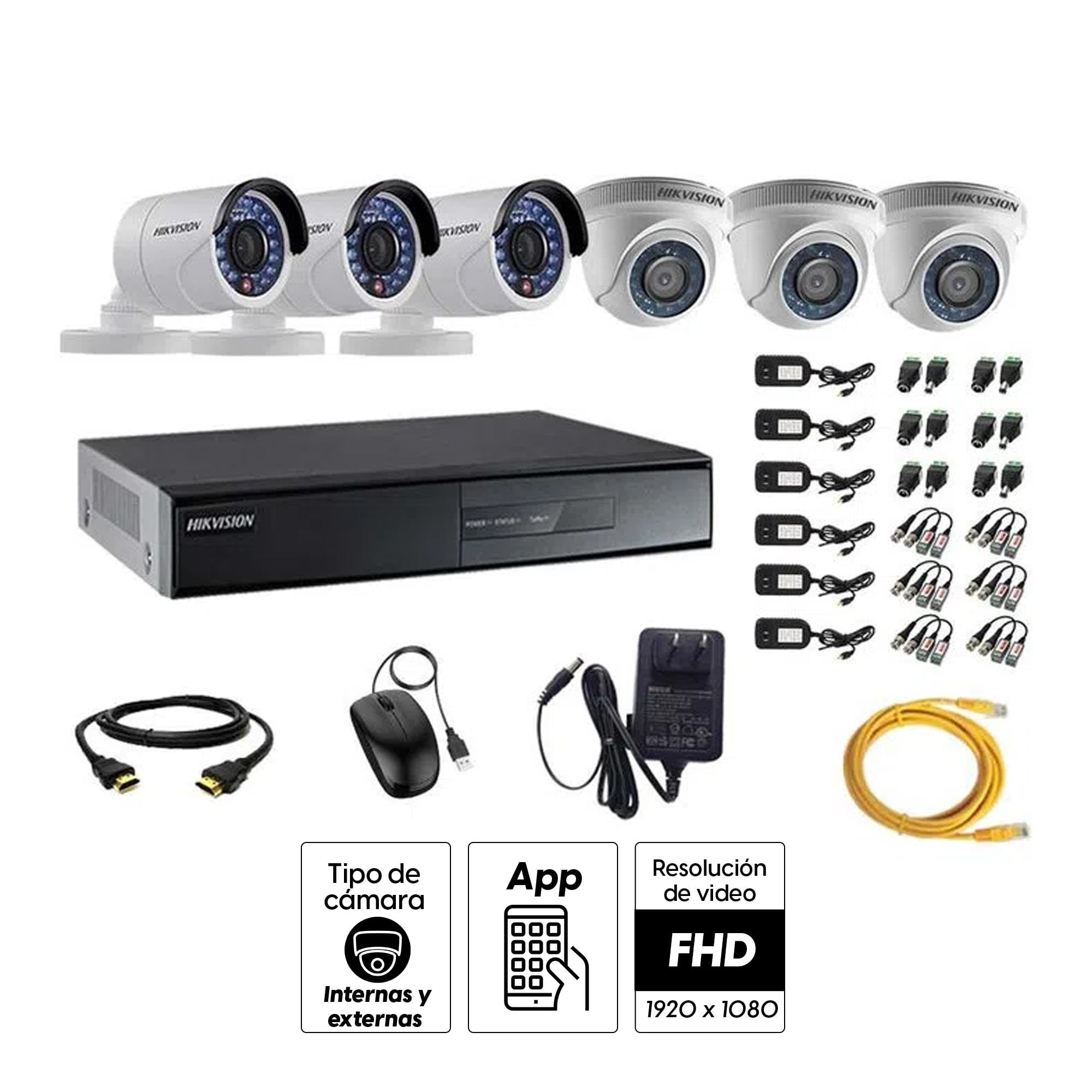 Imagen 2 del producto Kit de cámaras de seguridad Hikvision 6 cámaras, 1080P + DVR + cable HDMI